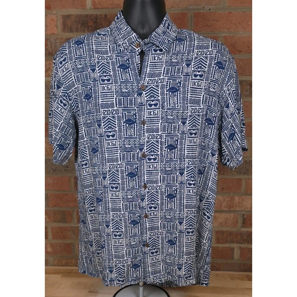 Kenny Flowers Shirt Mens L Island Classics 2020 Flamingo Hawaiian Blue White